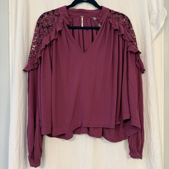 Free People Size SM Little Bit of Love Blouse Raspberry Purple Artsy Boho LSU - Picture 2 of 12